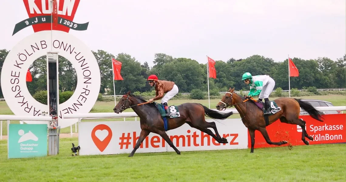 Ort : Koeln
Datum : 09.06.2025
Rennen : 5 Sparkasse KoelnBonn - 190. Union-Rennen - Gruppe II 2200m
Sieger : Zuckerhut
Reiter : Andrasch Starke
Besitzer : Rennstall Gestuet Hachtsee
Trainer : Peter Schiergen
Presserecht : 

Copyright by Klaus-Joerg Tuchel - Siriusweg 16 - 42697 Solingen

Telefon ( Fon )  0049 (0) 212 335925
Fax 0049 (0) 212  2331034
Mobil 0172 256 1954

www.klatuso.com 
mail@klatuso.com 

Umsatzsteuer Identifikationsnummer - DE 120923039 
Mehrwertsteuersatz 19% Stand 01.01.2007

Bankverbindung : auf Anfrage
Bestellnummer : 250609K_05z004 
Hinweis: Es liegen keine Abtretungserklaerungen der Persoenlichkeitsrechte der abgebildeten Personen vor !